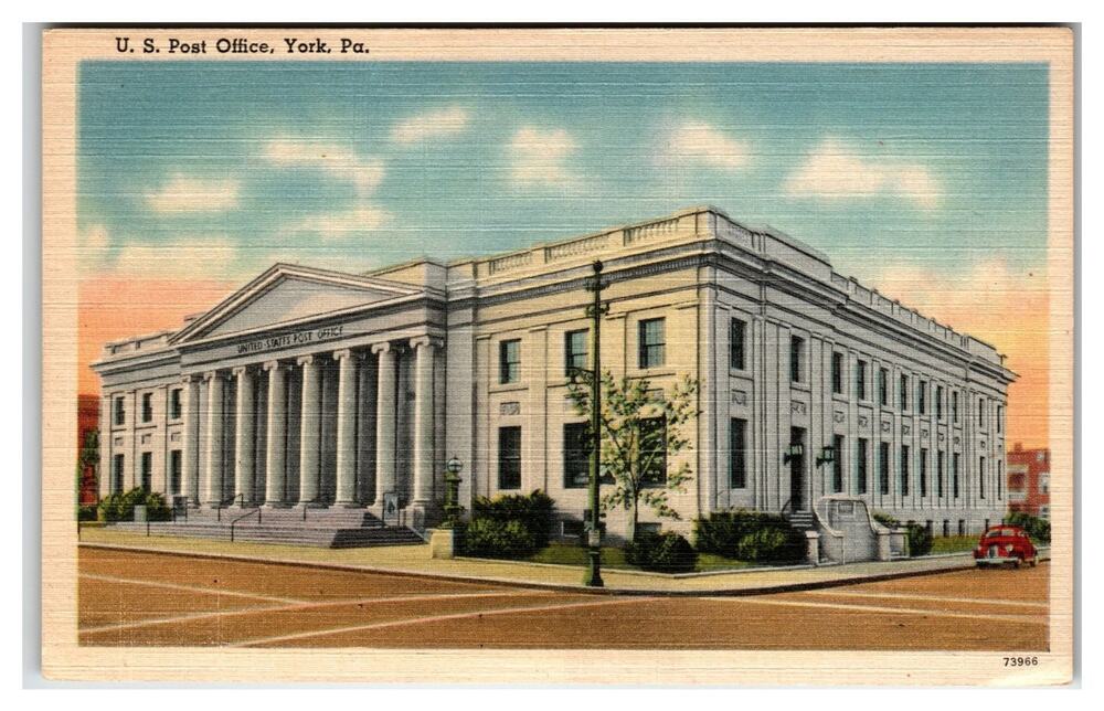 York PA US Post Office Linen Postcard Tichnor Bros Vintage c.1930s